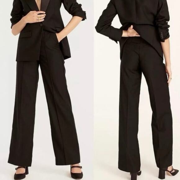 J. Crew NWT Collection Full Length Wide Leg Black Tuxedo 100% Italian Wool pants - Picture 3 of 15